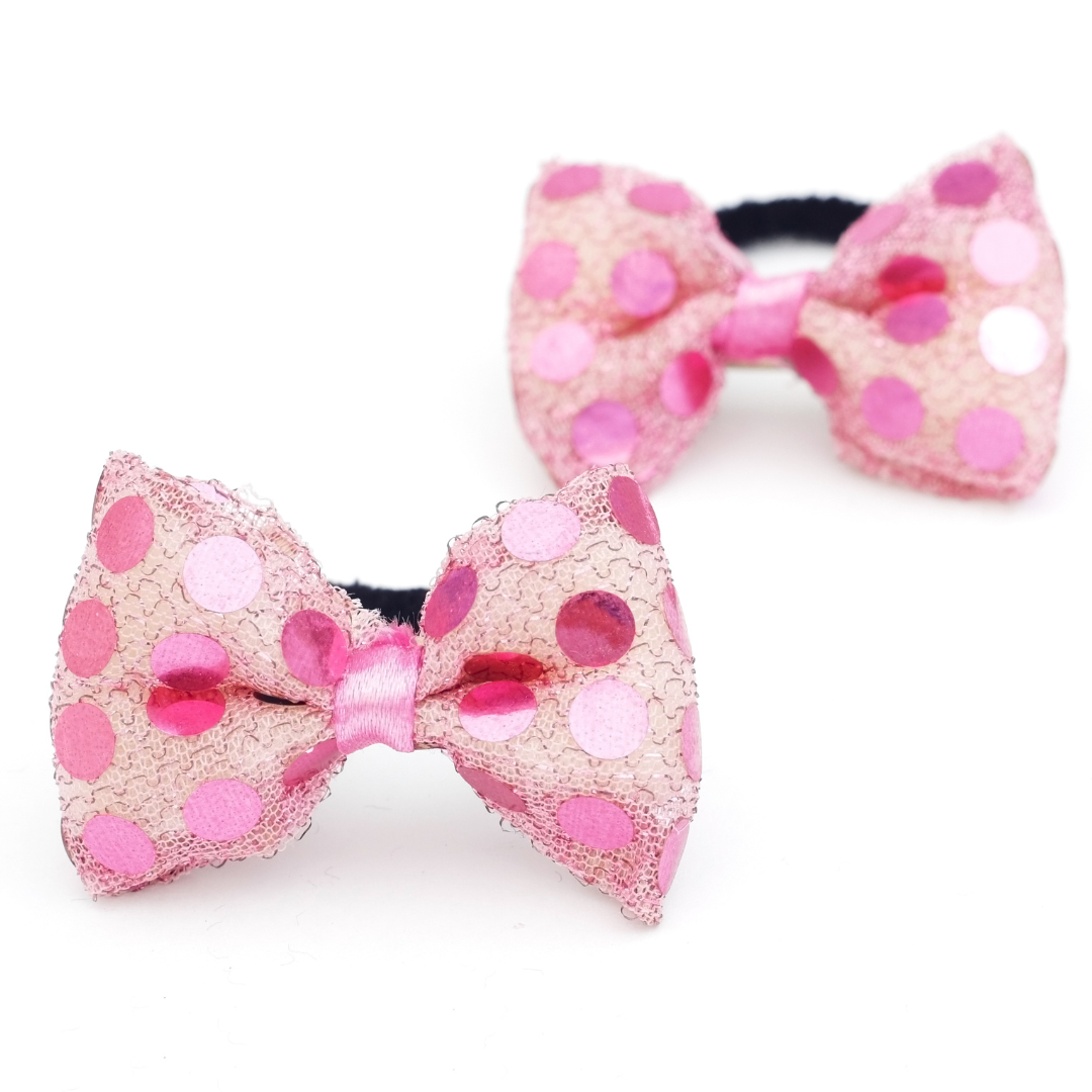 Pink Polka Dot Ponytail Hair Bows