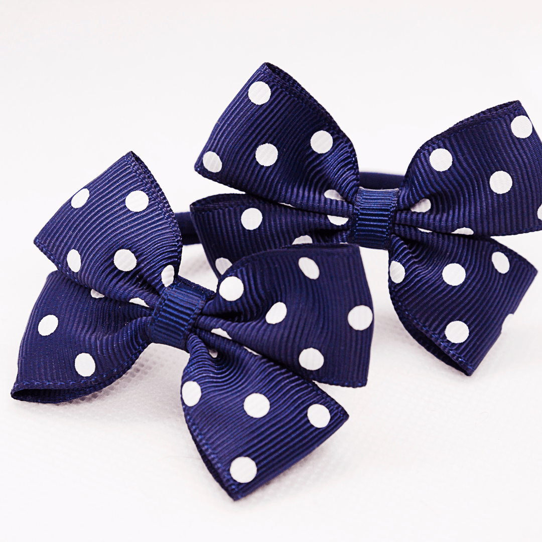 Dark Blue Polka Dot Hair Bows