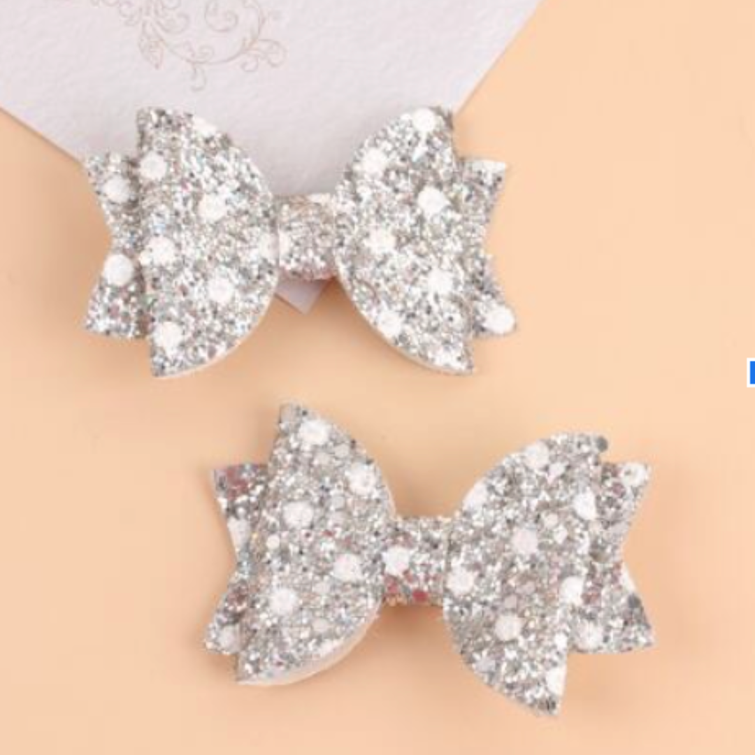 White Hair Bows with Shiny Rhinestones