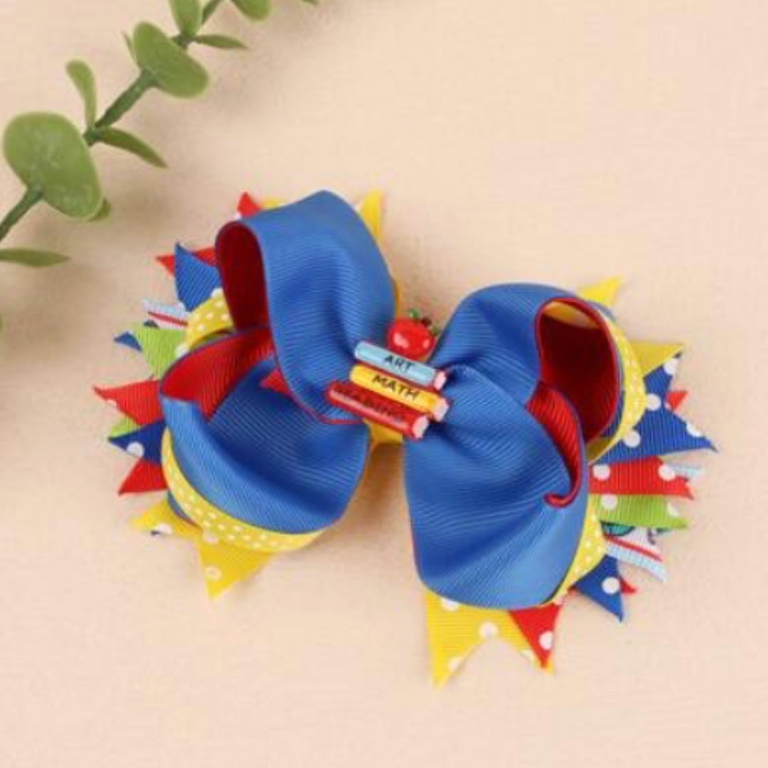 Multicolor School Subject Hair Bow